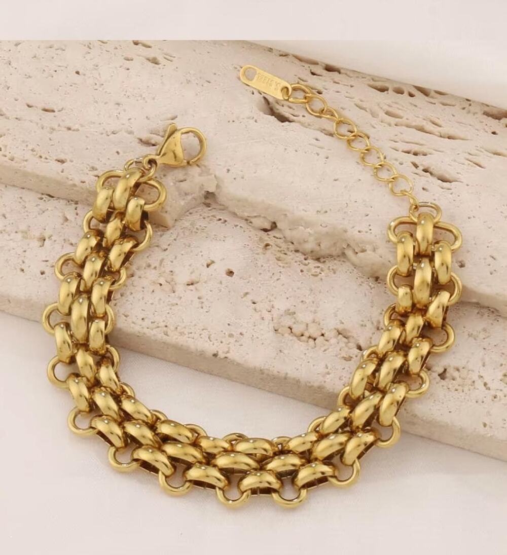 Stainless Steel Chunky Chain Link Gold Bracelet 18K Gold Plated Unisex Statement
